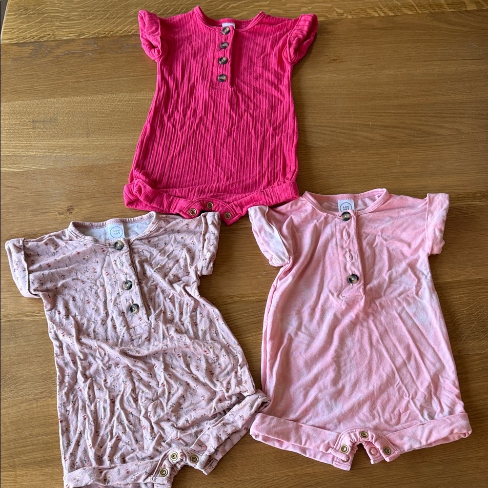 3 Lou Lou baby rompers! Size 3-6 months. Hot Pink + Light Pink